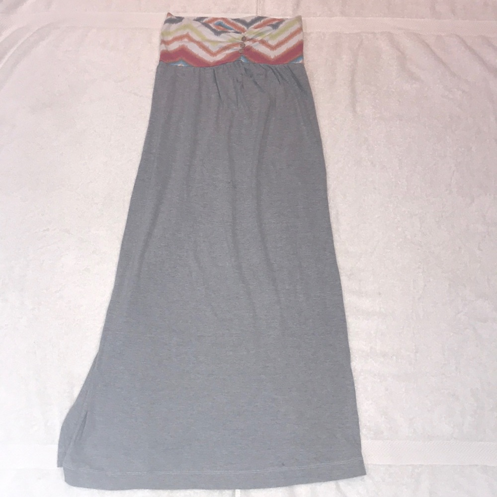 Boho Tribal Pattern Gray Maxi Skirt from Rewind